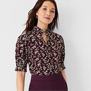 Ann Taylor Embroidered Blouse Wine Berry Size M